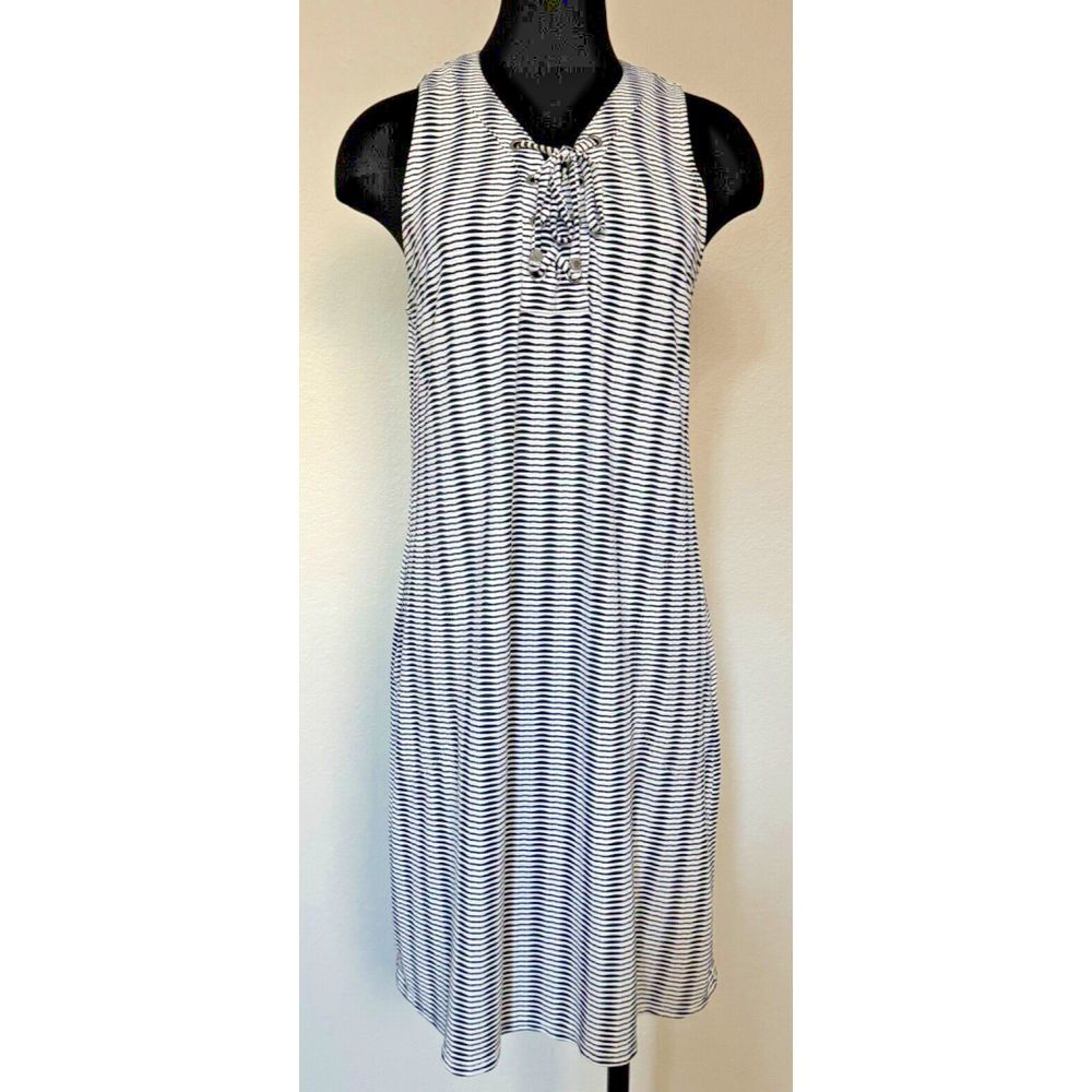Tommy Bahamas Dress Women Medium‎ Navy Blue White Island Cays Stripe Lace-Up